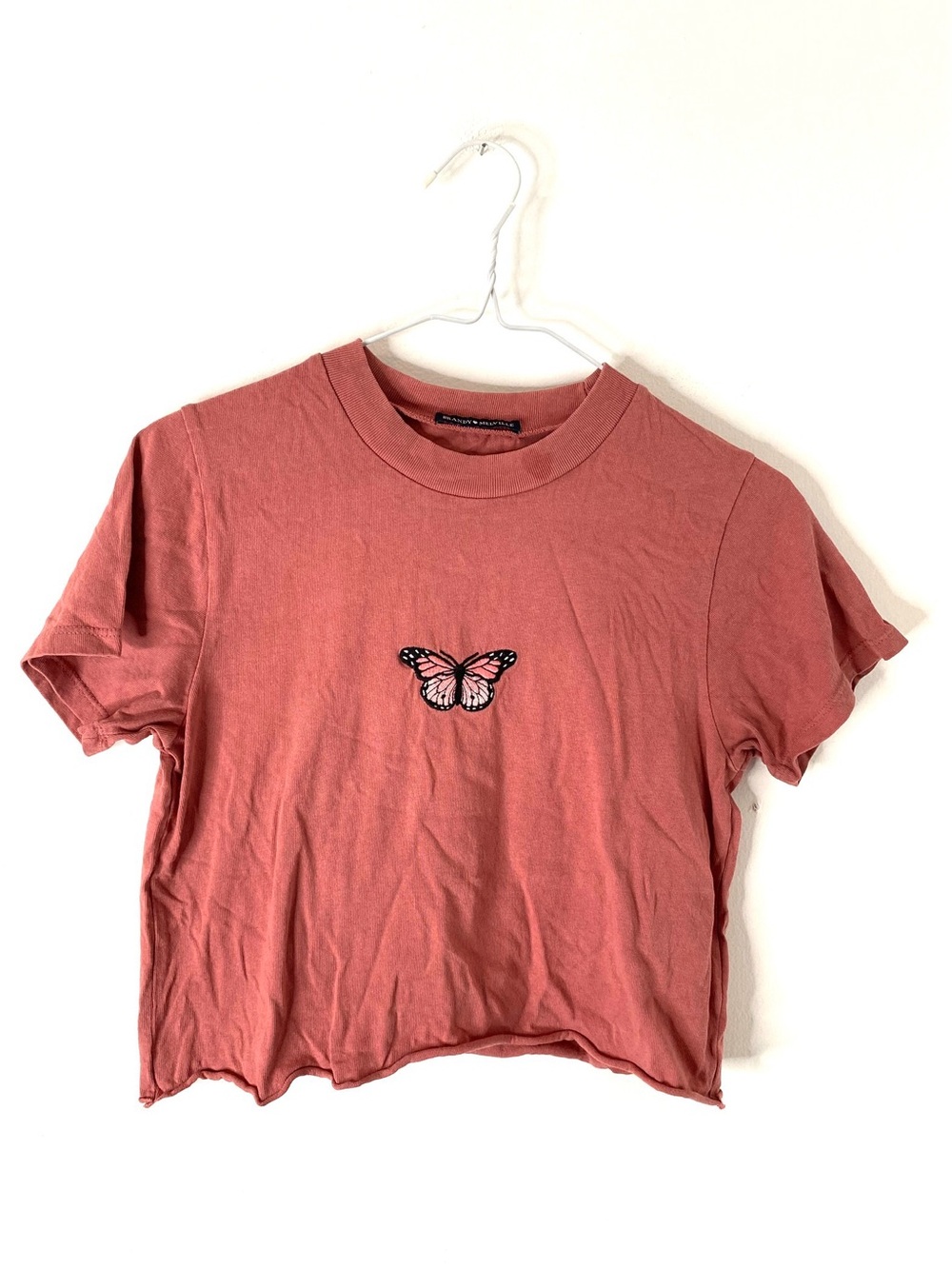 Brandy Melville Pink Butterfly Patch Crop Tee 100% Cotton Baby Tee Graphic